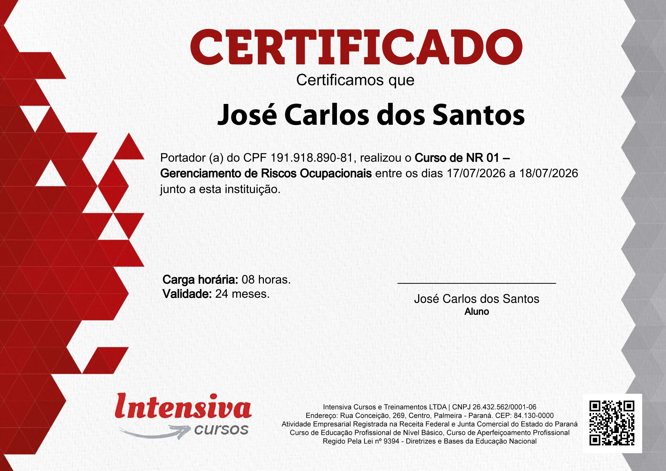 Certificado de NR 01 · 1 de 3