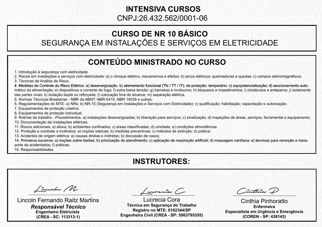 Certificado de NR 10 · 2 de 3