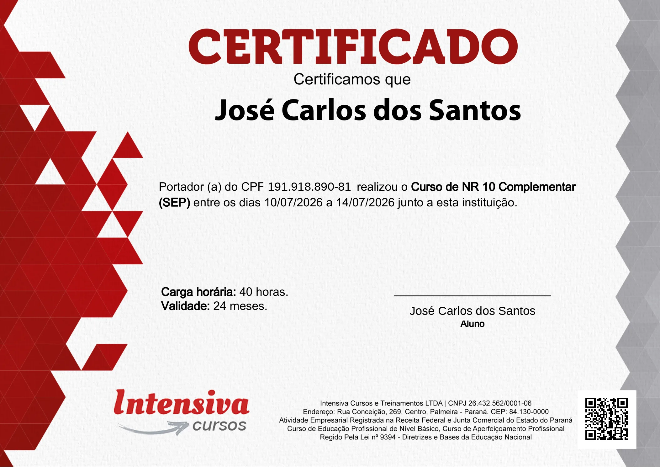 Certificado de NR 10 SEP · 1 de 3
