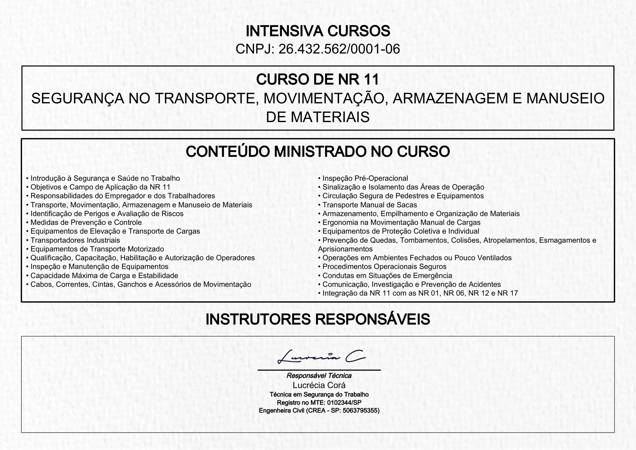 Certificado de NR 11 · 2 de 3