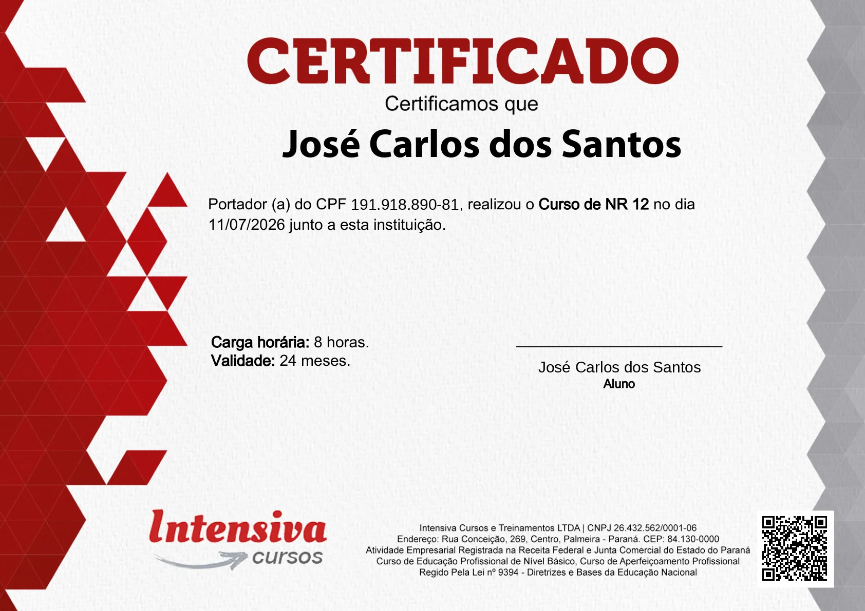 Certificado de NR 12 · 1 de 3