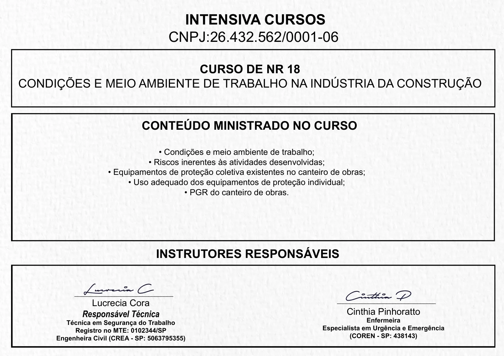 Certificado de NR 18 · 2 de 3