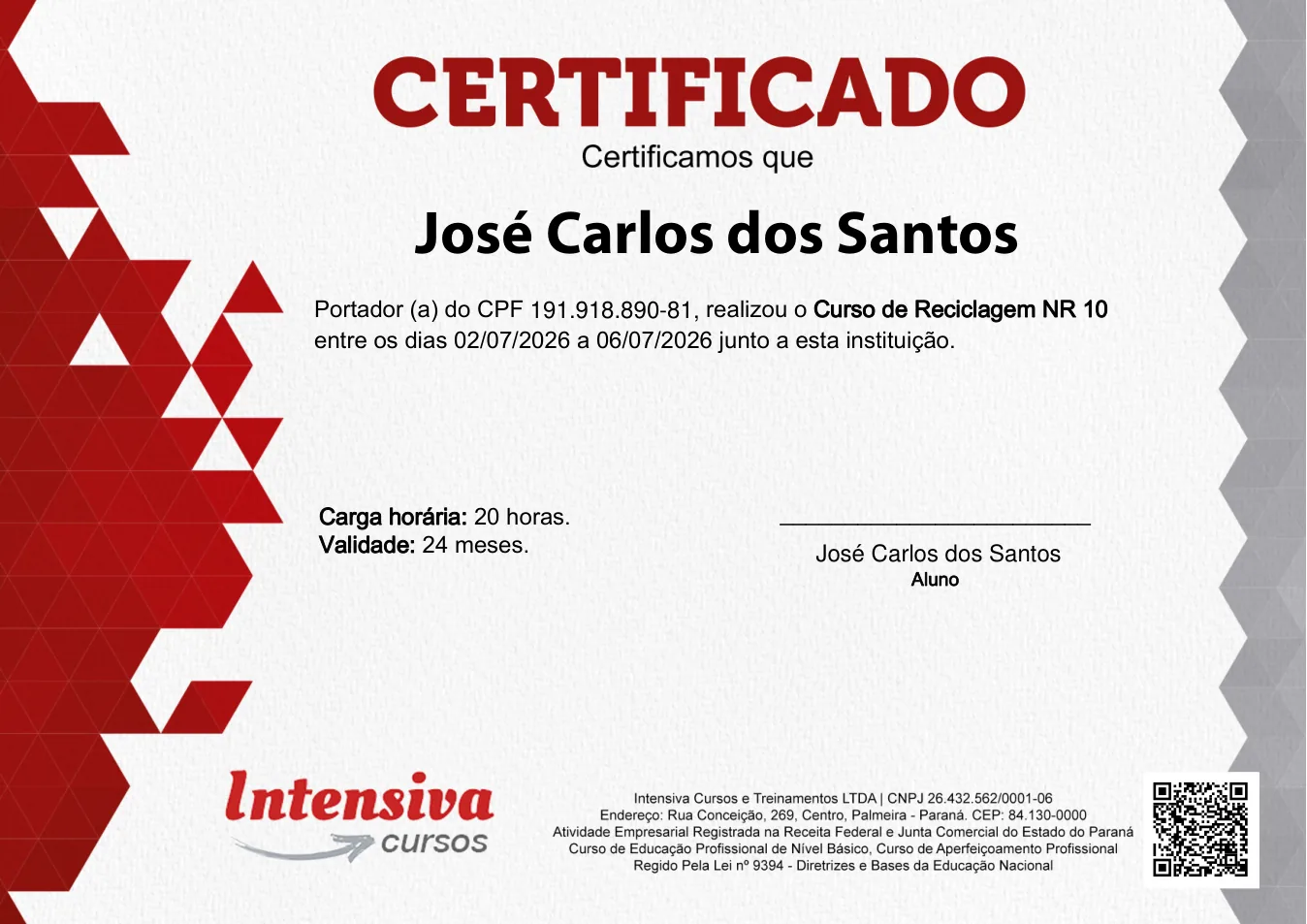 Certificado de Reciclagem NR 10 · 1 de 3