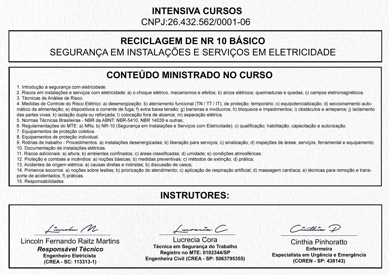 Certificado de Reciclagem NR 10 · 2 de 3