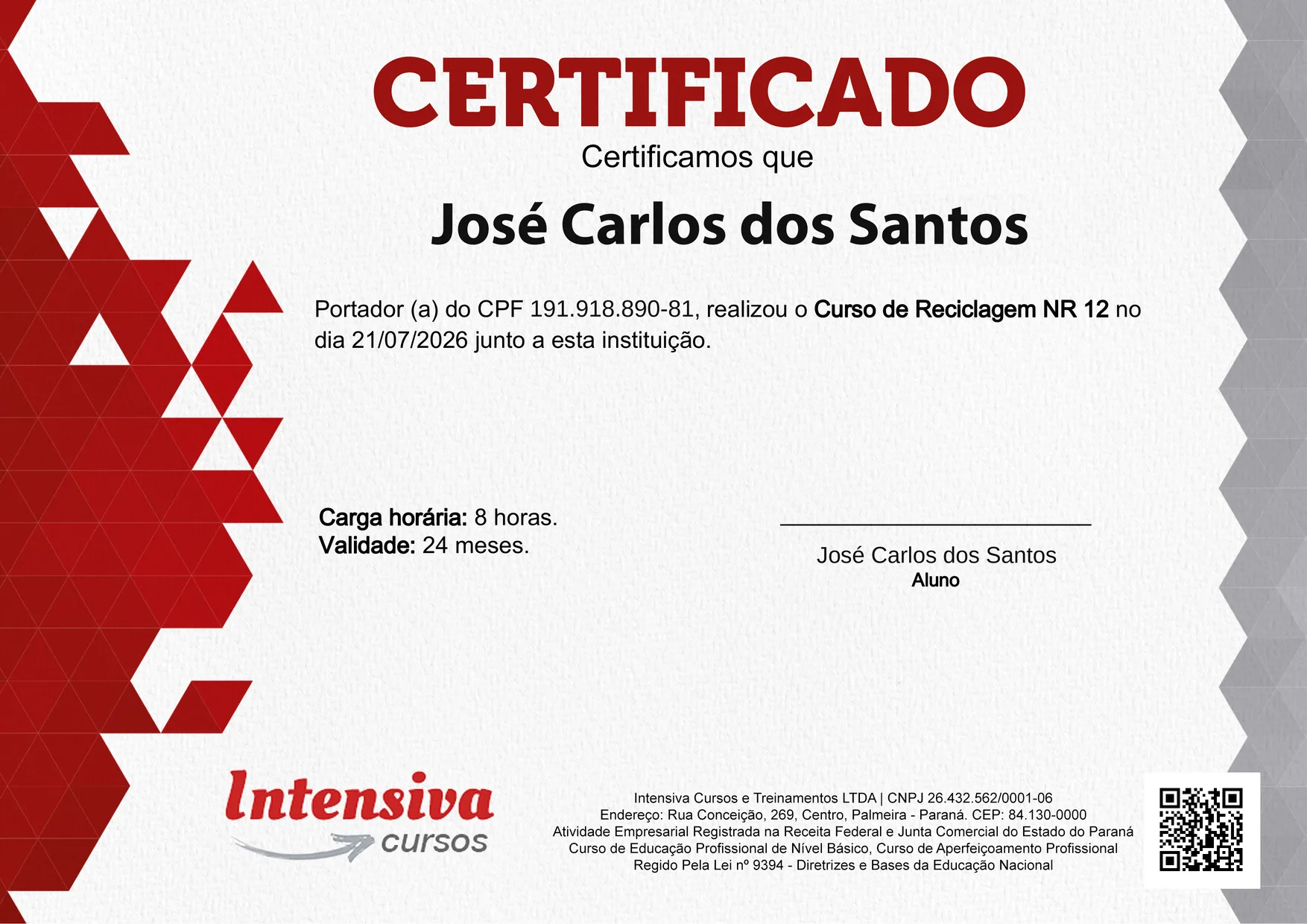 Certificado de Reciclagem NR 12 · 1 de 3
