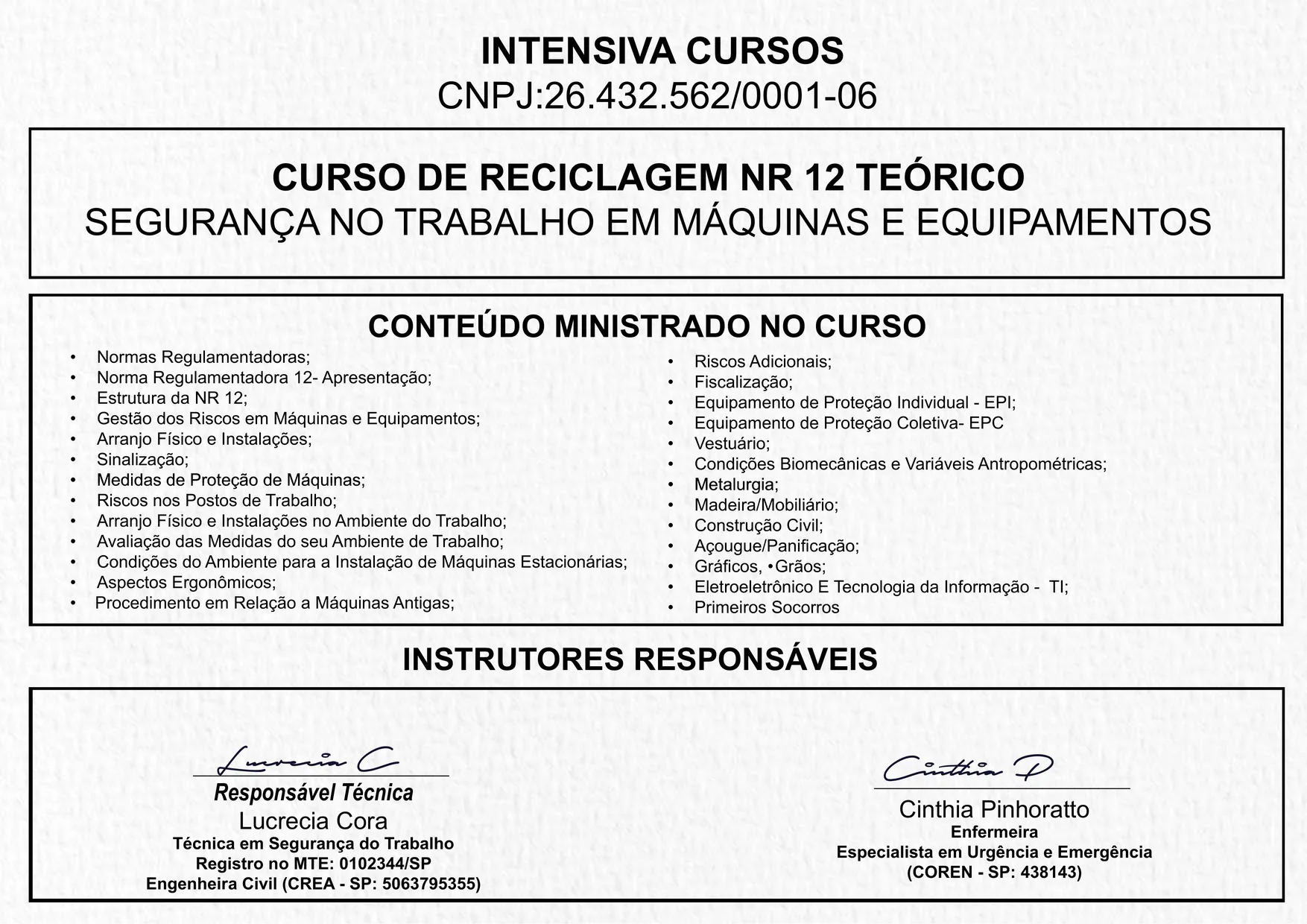 Certificado de Reciclagem NR 12 · 2 de 3