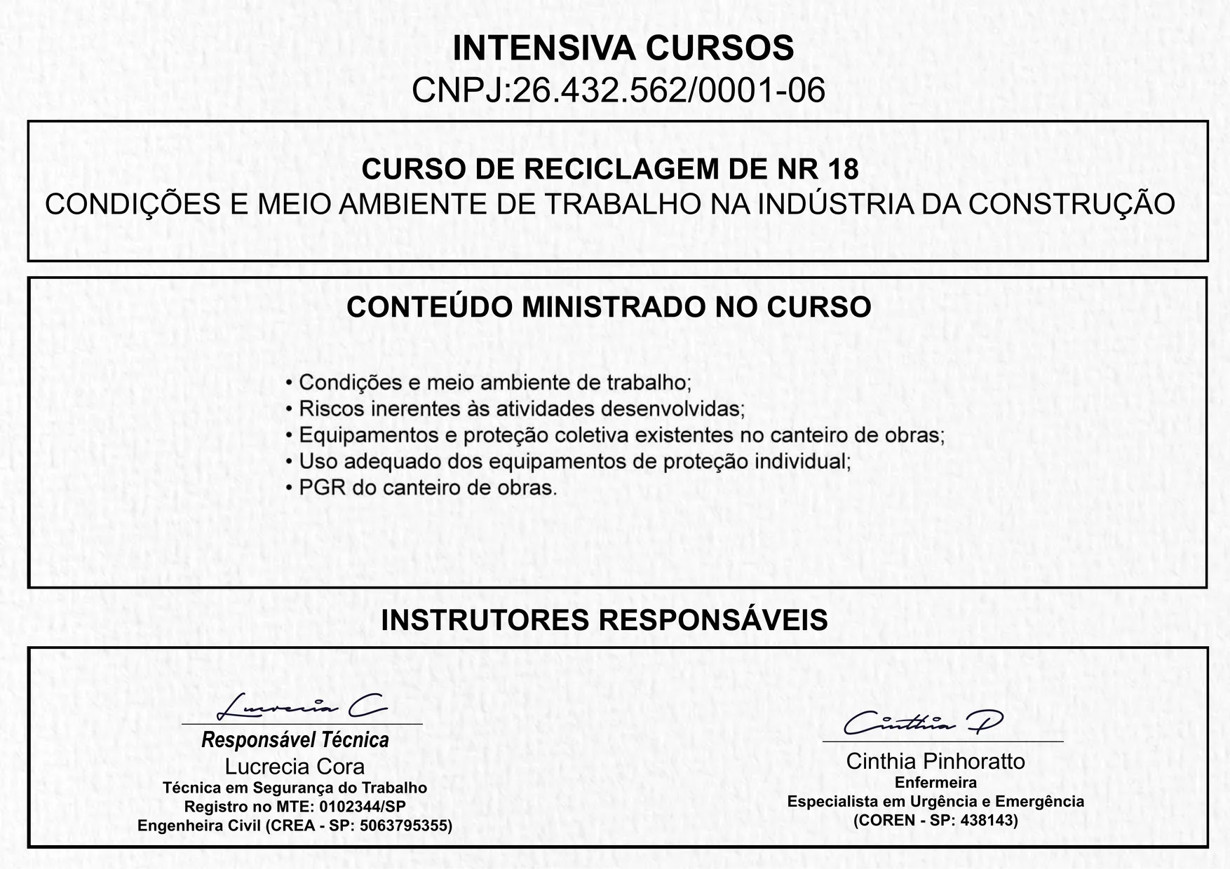 Certificado de Reciclagem NR 18 · 2 de 3