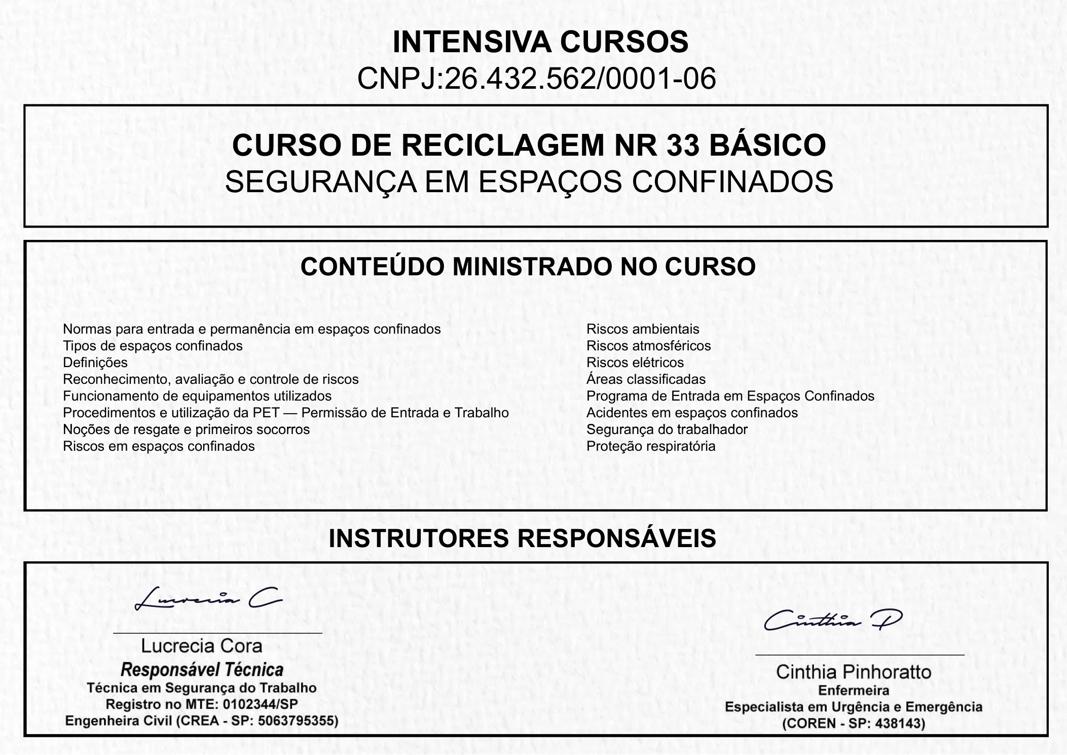 Certificado de Reciclagem NR 33 · 2 de 3