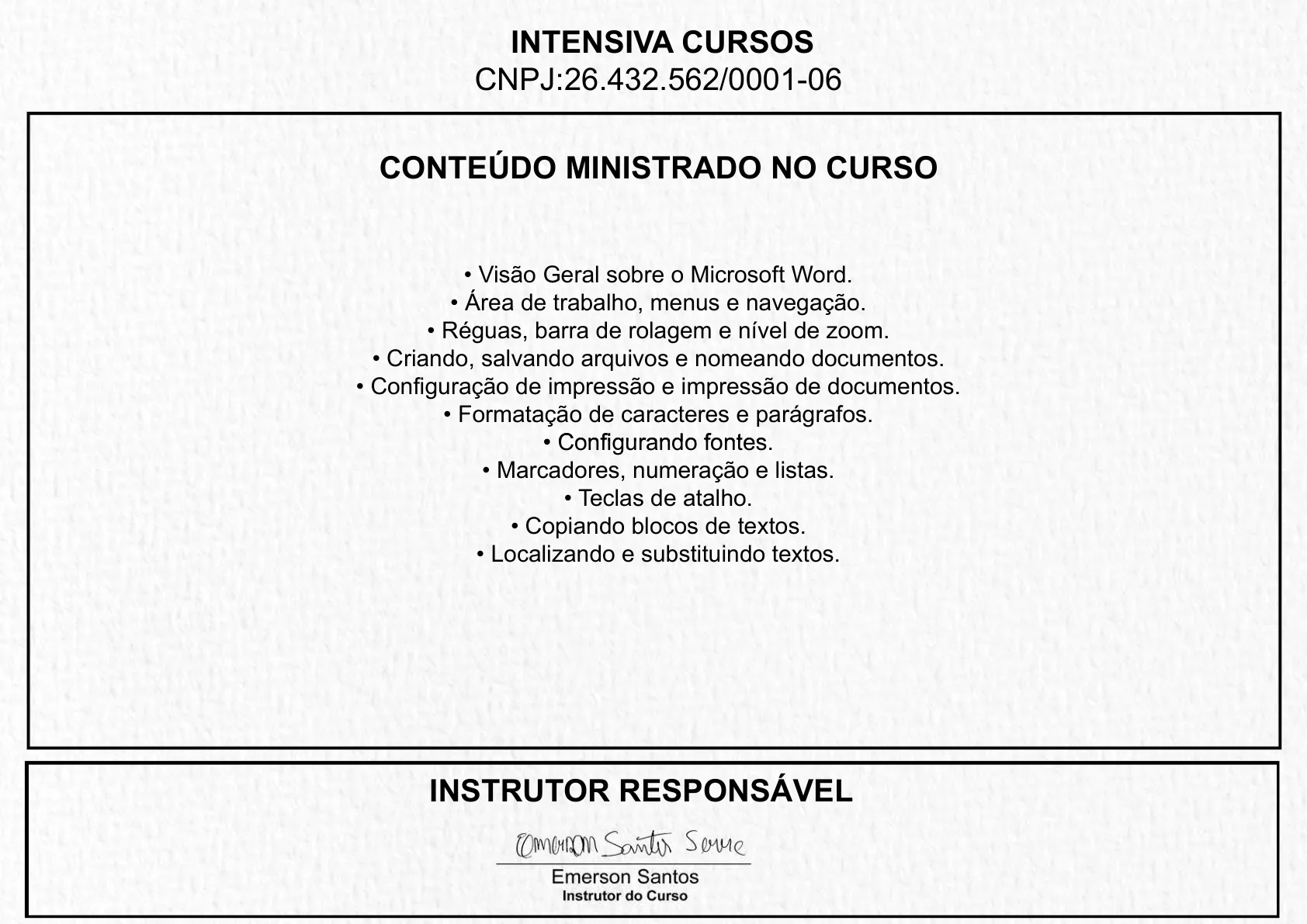Certificado de Word · conteúdo programático